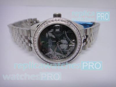 Beat Qaulity Swiss Replica Rolex Datejust Black Roman Face SS Case Watch